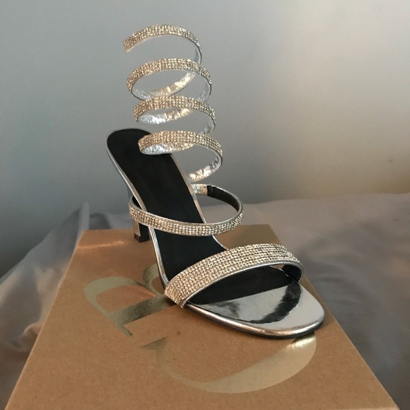 Rhinestone Coil Wrap Sandal Heels - Picture 4 of 7